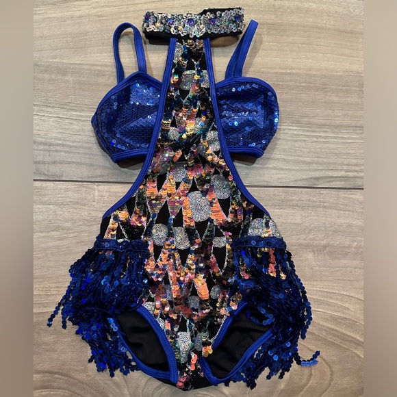 Sparkling Blue Sequin Kids Dance Costume - Picture 1 of 9